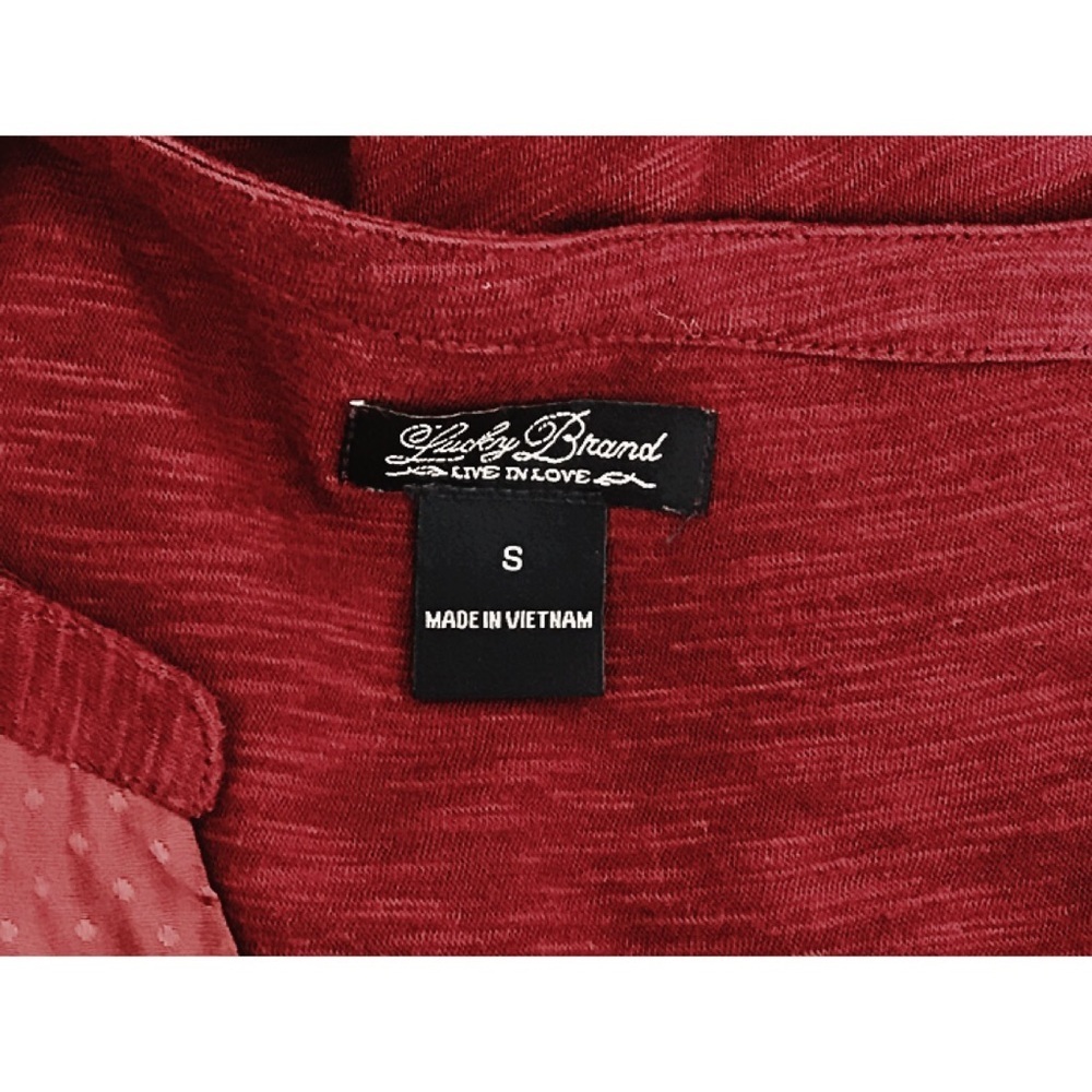 Lucky Brand Burgundy Pin-Tuck Henley Top | Size S - Picture 6 of 6